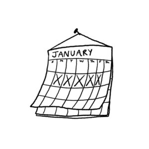January calendar with days marked off